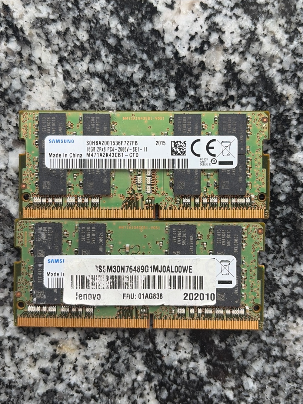Lot of 2 Samsung 16GB DDR4 Laptop RAM memory SODIMM PC4-2666V M471A2K43CB1-CTD